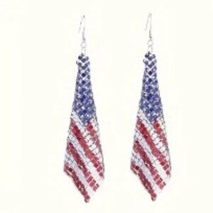 Sparkling Flag Earrings Red White Blue Dangling, Patriotic Independence Day